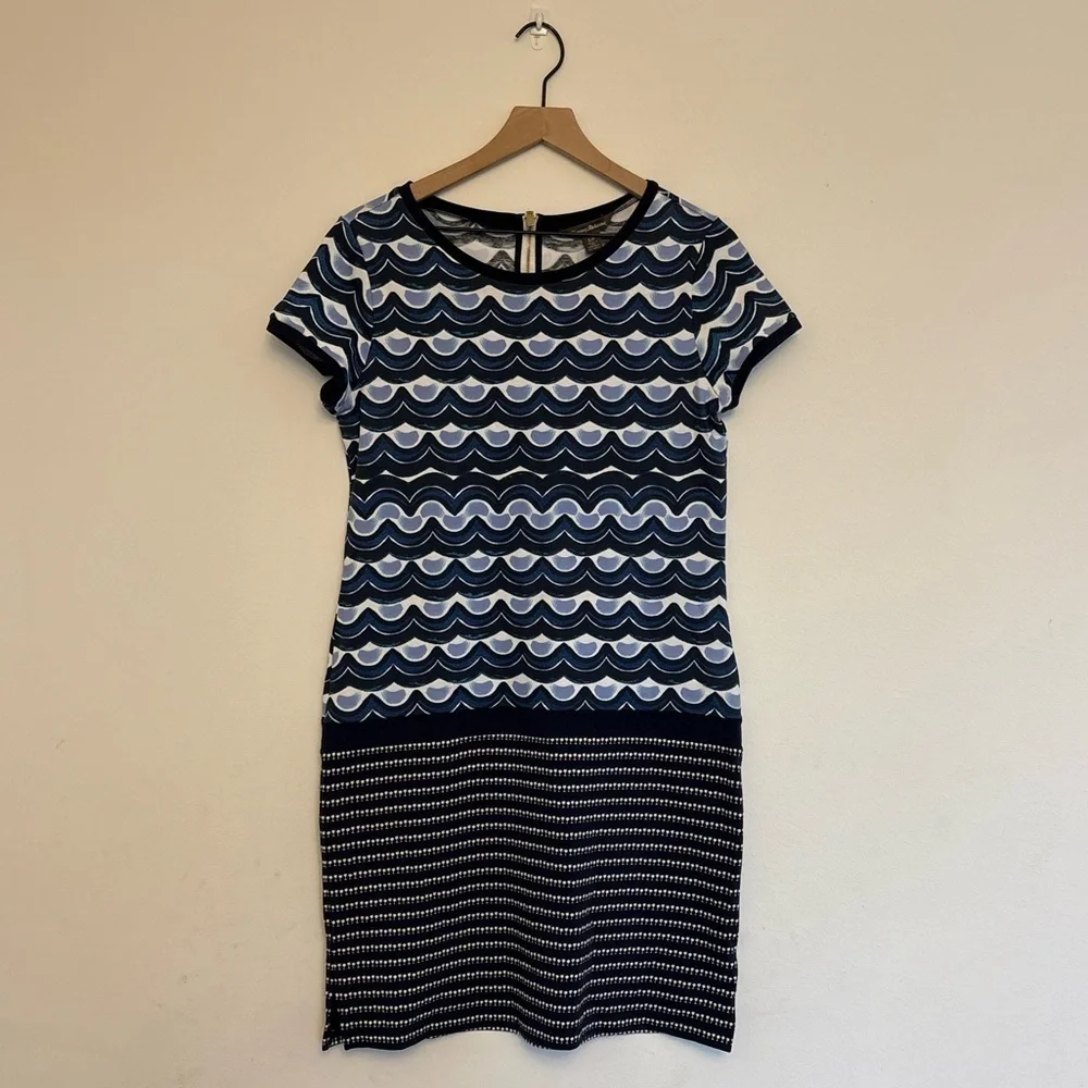 Tommy Bahama Wave Print Knit Dress Blue Black Short Sleeve Size Small